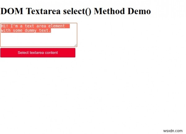 HTML DOM Textarea select（）メソッド 