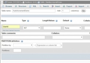 PhpMyAdminを使用してMySQLデータベースの列に自動インクリメントを追加するにはどうすればよいですか？ 