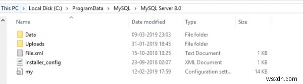 MySQLディレクトリにmy.iniが見つかりませんか？ 