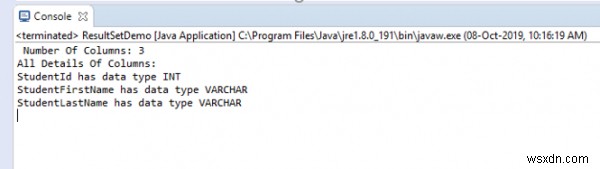 Javaを使用してMySQLテーブルの列数をカウントする 