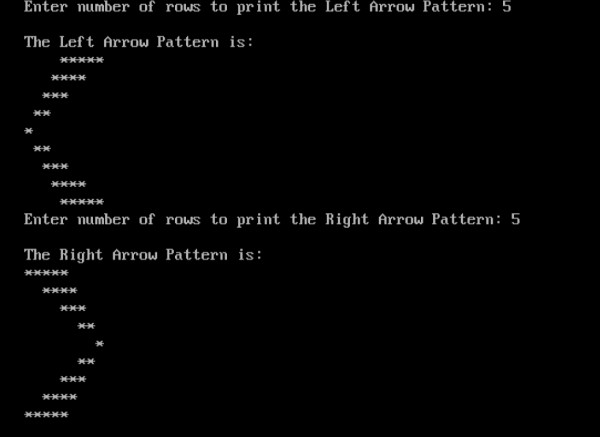 Cで右矢印パターンと左矢印パターンを印刷するプログラム 