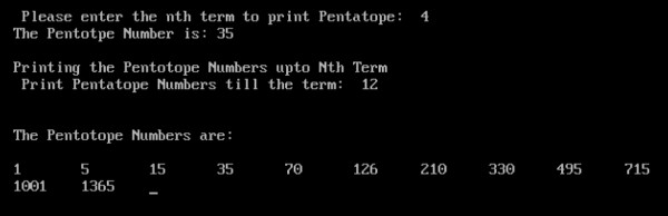 C言語でN番目の項までの五胞体数を印刷するプログラム 