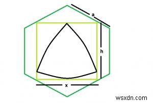 Cの六角形に内接する正方形に内接する最大のルーローの三角形？ 