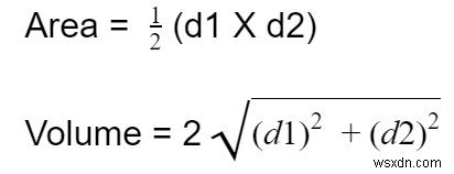 対角線が与えられているひし形の面積と周囲長を計算するプログラムC++のひし形とは何ですか？ 