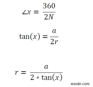 CプログラムのN面正多角形に内接する最大の円の面積？ 