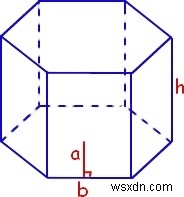 Cプログラミングにおける六角柱の表面積と体積 