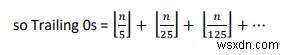 数値の階乗で後続ゼロをカウントするC/C ++プログラム？ 