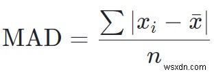 C++での平均絶対偏差のプログラム 