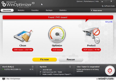 WinOptimizerを使用して、パフォーマンスを向上させるためにコンピューターをクリーンアップおよび最適化する 