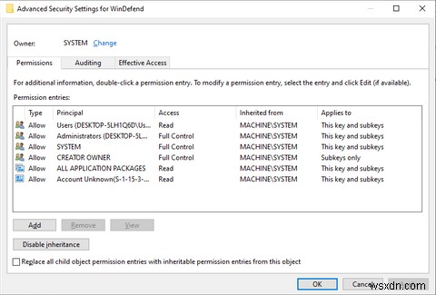 Windows10でレジストリキーの完全な所有権を取得する方法 