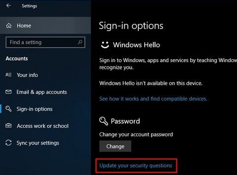 Windows10ローカルユーザーアカウントにセキュリティの質問を追加する方法 