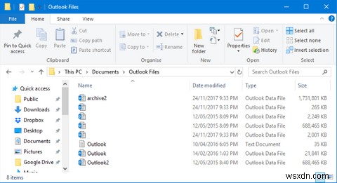 Windows 10のファイル履歴を使用して（Outlook）電子メールをバックアップする方法 