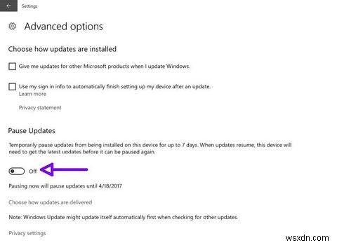 Windows 10 Creators Updateは、新しい一時停止更新ボタンを導入します 