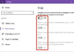 Windows10でスナップアシストを無効にする方法 