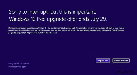 7月29日までにWindows10に無料でアップグレードする必要があります 