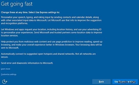 セットアップ中にWindows10のプライバシー設定を構成する方法 