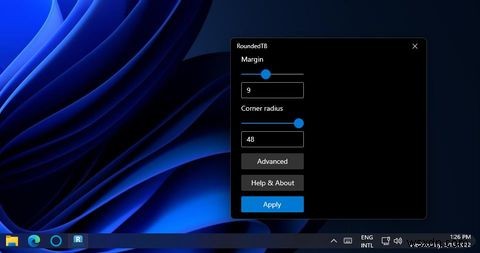 Windows11のタスクバーに丸みを帯びた角を追加する方法 