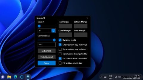 Windows11のタスクバーに丸みを帯びた角を追加する方法 