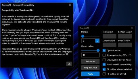 Windows11のタスクバーに丸みを帯びた角を追加する方法 