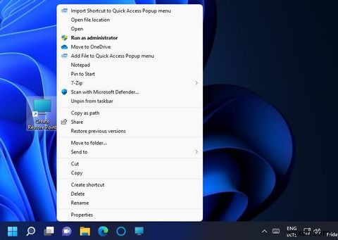 Windows11で復元ポイントのショートカットを作成するように設定する方法 