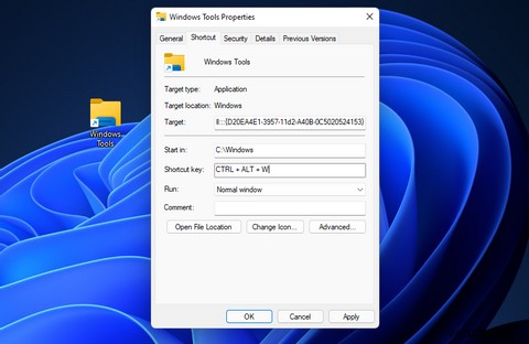 Windows11でWindowsツールのショートカットを設定する方法 