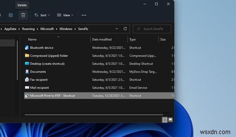 Windows11の[送信]メニューに新しいショートカットを追加する方法 