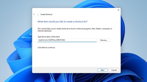 Windows11でごみ箱のタスクバーとホットキーのショートカットを作成する方法 