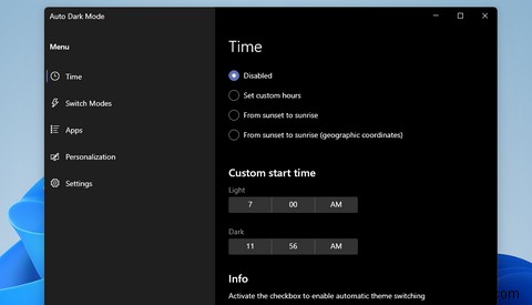 Windows11でライトモードとダークモードの時間をスケジュールする方法 