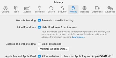 Safariのプライバシーレポートとクロスサイトトラッキングの説明 