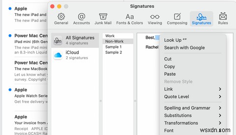 Macのメールにメール署名を追加してメールをパーソナライズする 