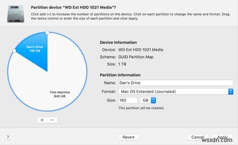 外部TimeMachineハードドライブをパーティション分割する方法 