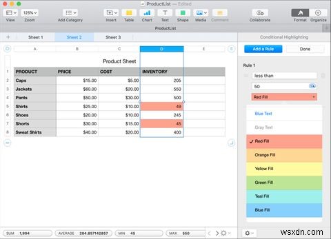 Macで数値の条件付き書式を使用する方法 