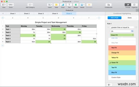 Macで数値の条件付き書式を使用する方法 