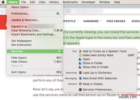 macOSサービスメニューに便利なオプションを追加する方法 