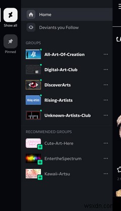 DeviantArtはモバイルアプリにサイドバーとグループを追加します 