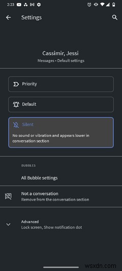 Androidで個々のテキスト会話の通知設定を変更する方法 