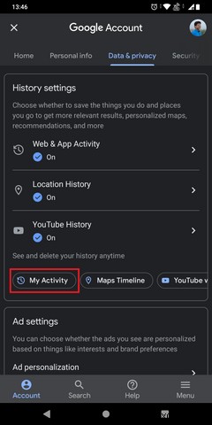 AndroidでGoogleMyActivityにアクセスする方法 