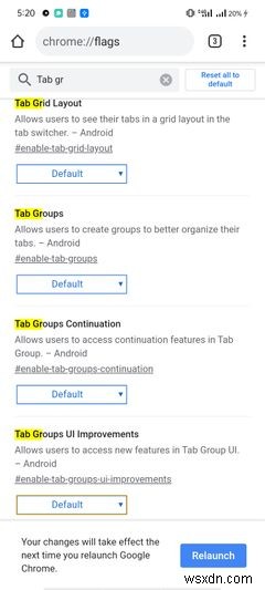 AndroidのChromeでタブグループを作成、管理、無効にする方法 
