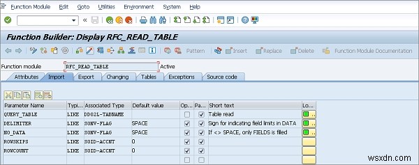 テーブルデータをロードし、SAPでテーブルのリストとBAPIのリストを取得するための既存のRFC 