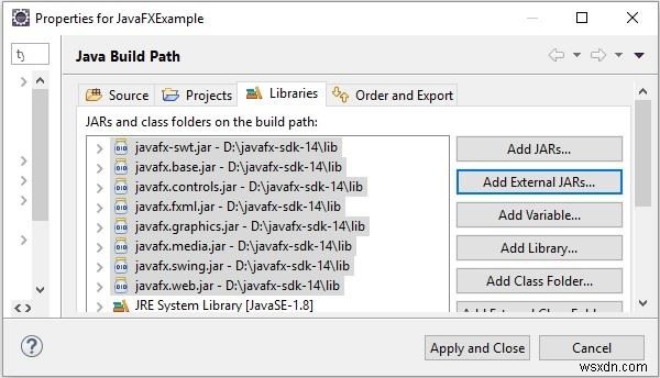 Eclipseを使用したJavaFX。 