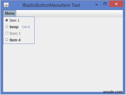 JavaでJRadioButtonMenuItemを表示するにはどうすればよいですか？ 
