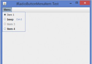 JavaでJRadioButtonMenuItemを表示するにはどうすればよいですか？ 