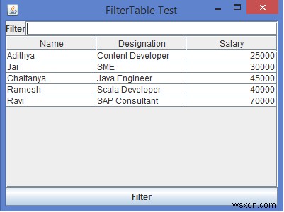 JavaでJTableをフィルタリングするにはどうすればよいですか？ 