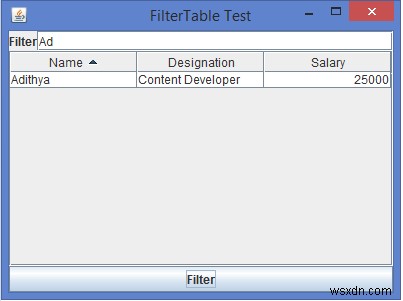 JavaでJTableをフィルタリングするにはどうすればよいですか？ 