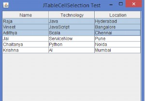 JavaでプログラムによってJTableのさまざまなセルを選択するにはどうすればよいですか？ 