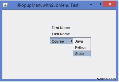 Javaのサブメニューを使用してJPopupMenuを作成するにはどうすればよいですか？ 