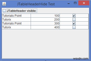 JavaでJTableのテーブルヘッダーを表示/非表示にするにはどうすればよいですか？ 