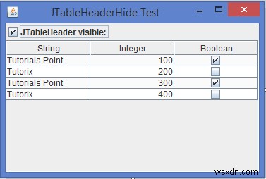 JavaでJTableのテーブルヘッダーを表示/非表示にするにはどうすればよいですか？ 