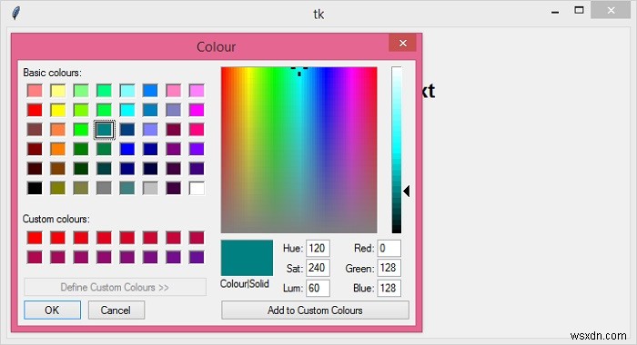 colorchooserモジュールを使用してtkinterウィンドウの背景色を変更する 