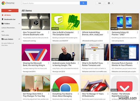 GoogleChromeの新しいブックマークマネージャーは組織と検索に焦点を当てています 